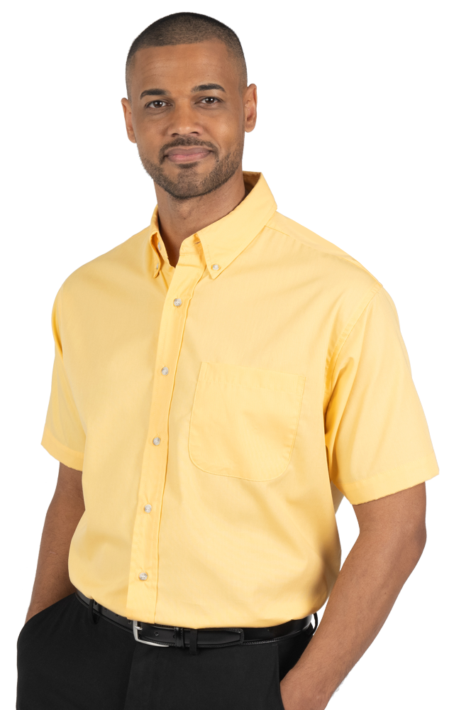 MENS SHORT SLEEVE EASY CARE POPLIN  -  MAIZE SMALL SOLID