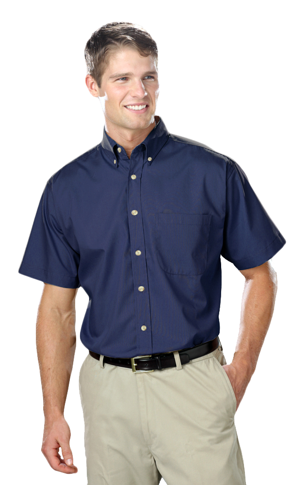 MENS SHORT SLEEVE EASY CARE POPLIN  -  NAVY 10 EXTRA LARGE SOLID