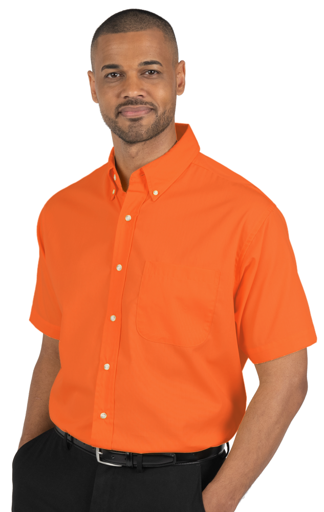 MENS SHORT SLEEVE EASY CARE POPLIN  -  ORANGE 10 EXTRA LARGE SOLID