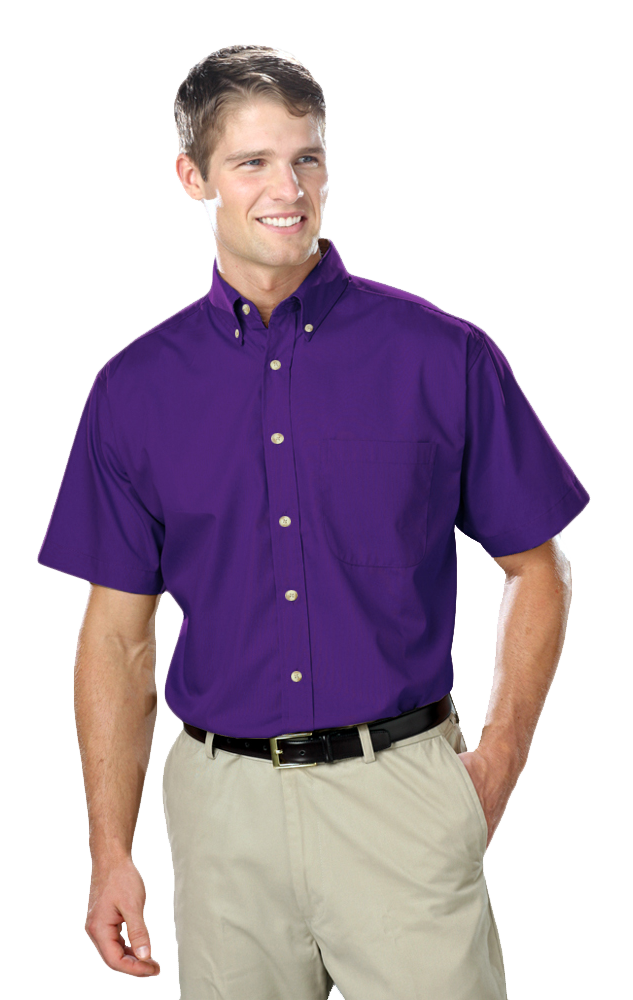 MENS SHORT SLEEVE EASY CARE POPLIN  -  PURPLE 10 EXTRA LARGE SOLID