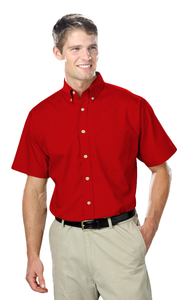 MENS SHORT SLEEVE EASY CARE POPLIN  -  RED 10 EXTRA LARGE SOLID