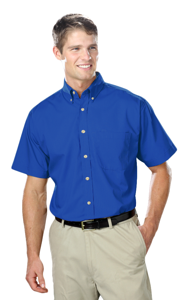 MENS SHORT SLEEVE EASY CARE POPLIN  -  ROYAL 10 EXTRA LARGE SOLID