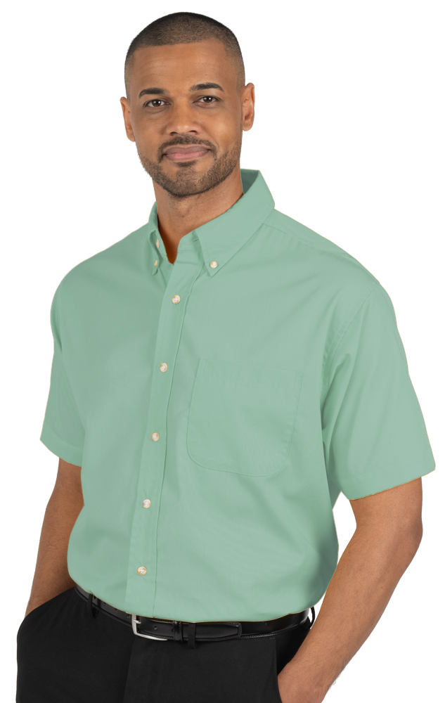 MENS SHORT SLEEVE EASY CARE POPLIN  -  SAGE 10 EXTRA LARGE SOLID