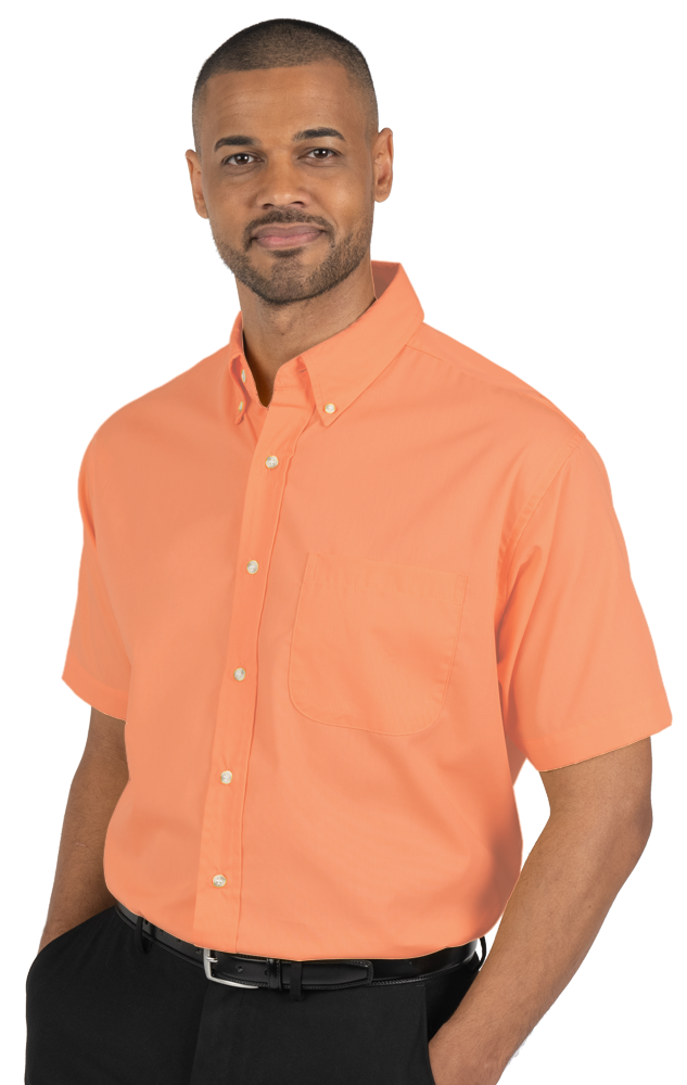 MENS SHORT SLEEVE EASY CARE POPLIN  -  SALMON 10 EXTRA LARGE SOLID