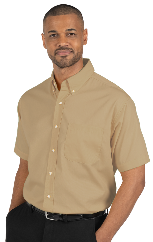 MENS SHORT SLEEVE EASY CARE POPLIN  -  TAN 10 EXTRA LARGE SOLID