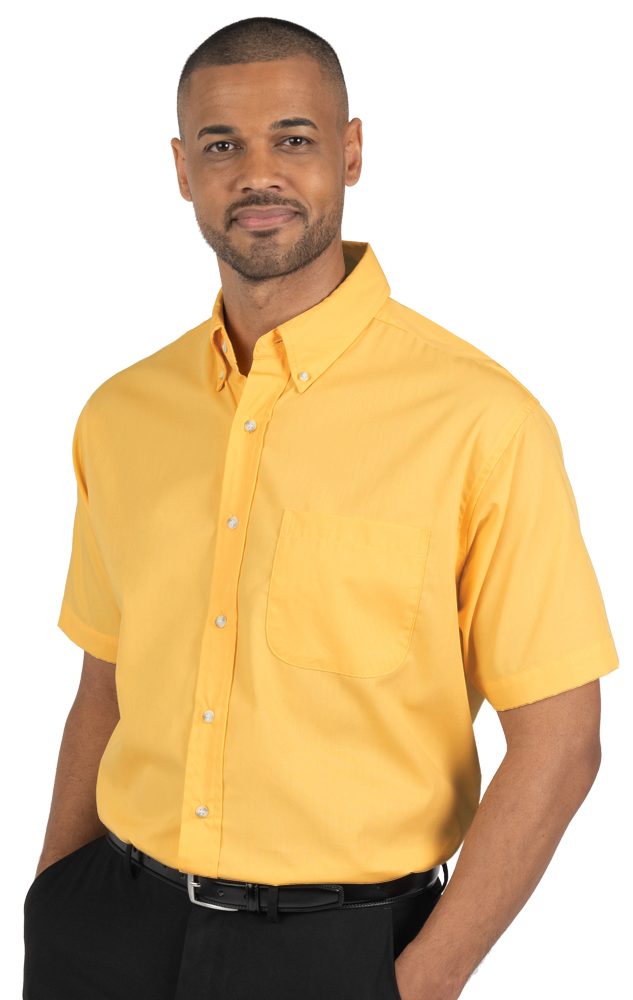 MENS SHORT SLEEVE EASY CARE POPLIN  -  YELLOW 10 EXTRA LARGE SOLID