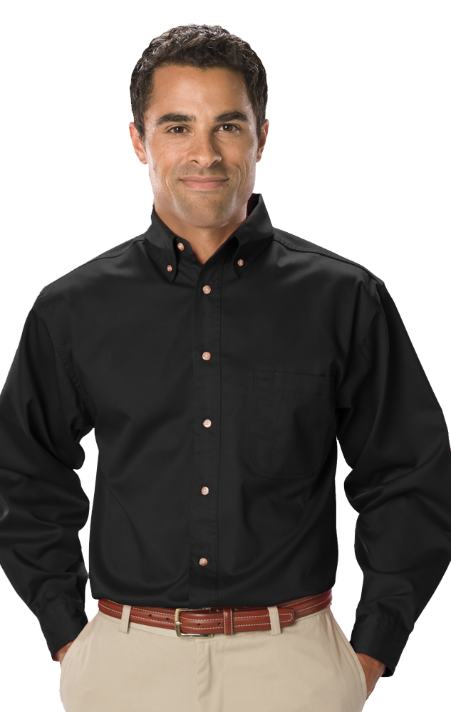 MENS LONG SLEEVE TEFLON TWILL  -  BLACK EXTRA SMALL SOLID