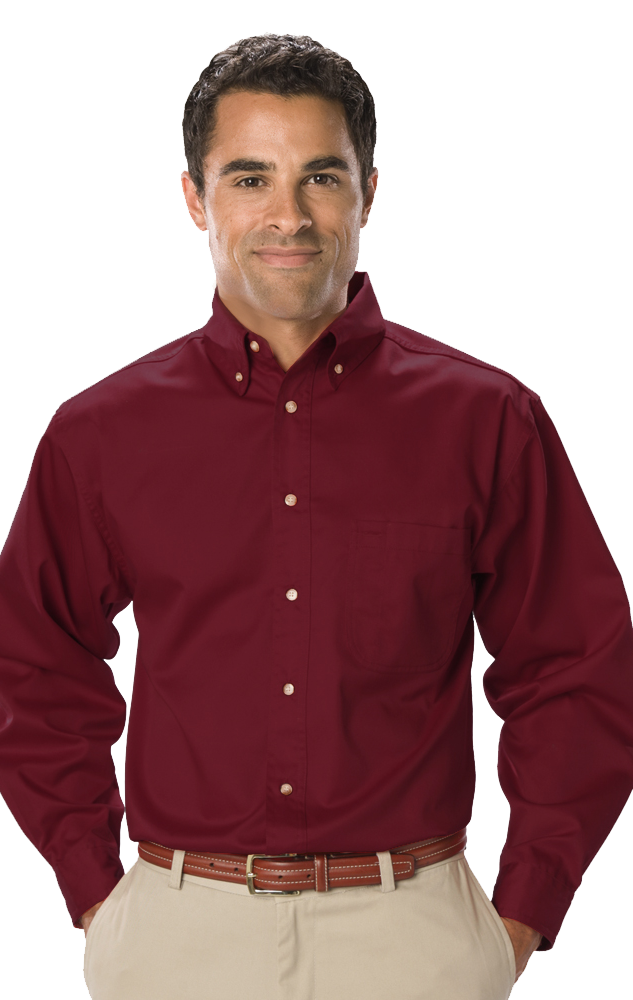 MENS LONG SLEEVE TEFLON TWILL  -  BURGUNDY EXTRA SMALL SOLID