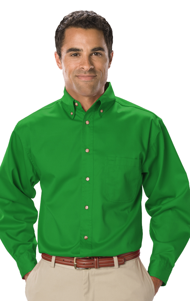 MENS LONG SLEEVE TEFLON TWILL  -  KELLY EXTRA SMALL SOLID