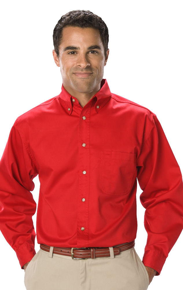 MENS LONG SLEEVE TEFLON TWILL  -  RED EXTRA SMALL SOLID