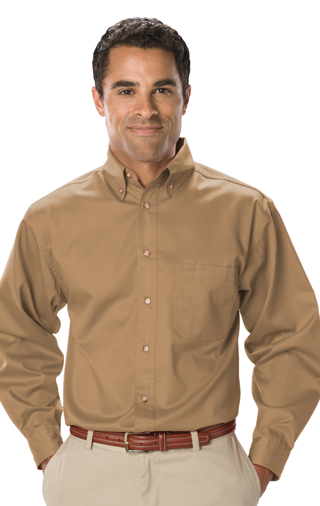 MENS LONG SLEEVE TEFLON TWILL  -  TAN EXTRA SMALL SOLID