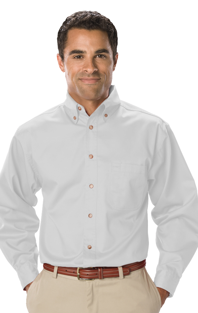 MENS LONG SLEEVE TEFLON TWILL  -  WHITE 2 EXTRA LARGE SOLID