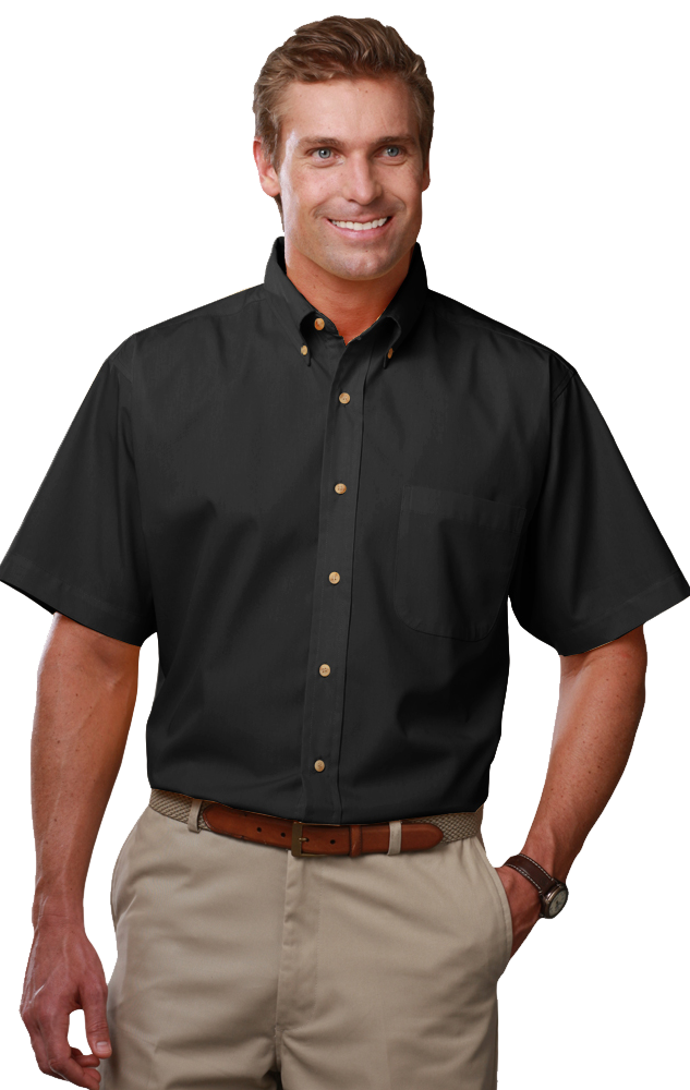 MENS SHORT SLEEVE TEFLON TWILL  -  BLACK 2 EXTRA LARGE SOLID