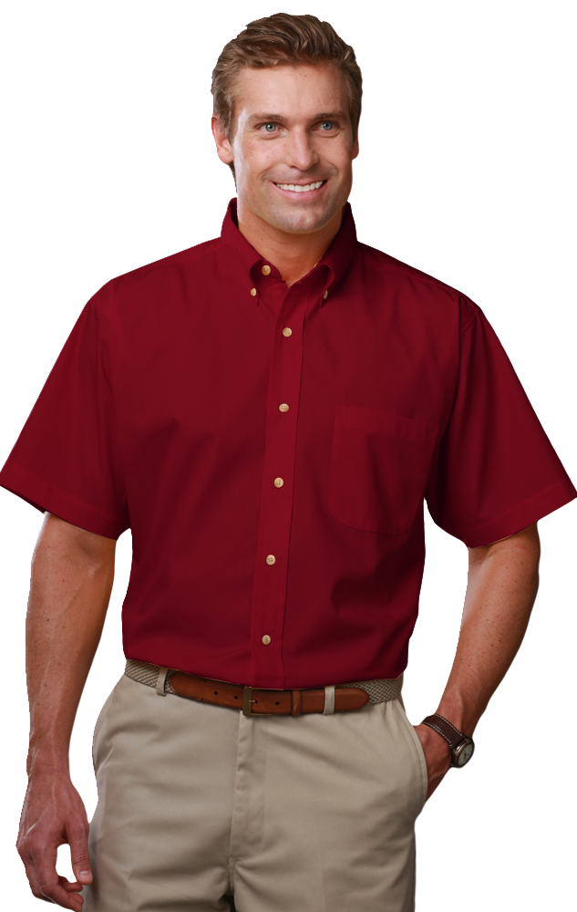 MENS SHORT SLEEVE TEFLON TWILL  -  BURGUNDY 2 EXTRA LARGE SOLID