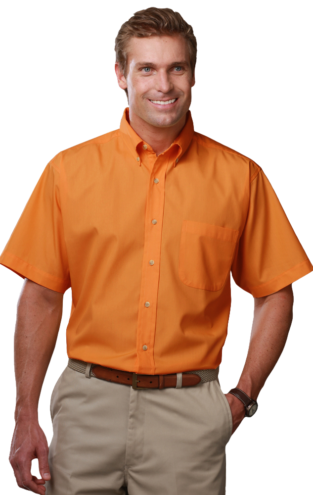 MENS SHORT SLEEVE TEFLON TWILL  -  ORANGE 2 EXTRA LARGE SOLID