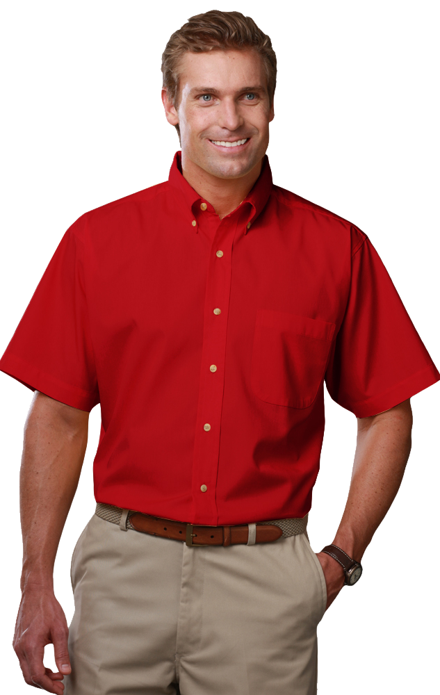 MENS SHORT SLEEVE TEFLON TWILL  -  RED 2 EXTRA LARGE SOLID