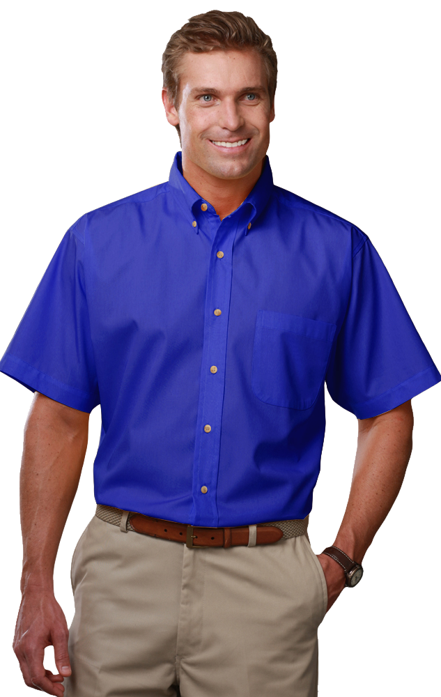 MENS SHORT SLEEVE TEFLON TWILL  -  ROYAL 2 EXTRA LARGE SOLID