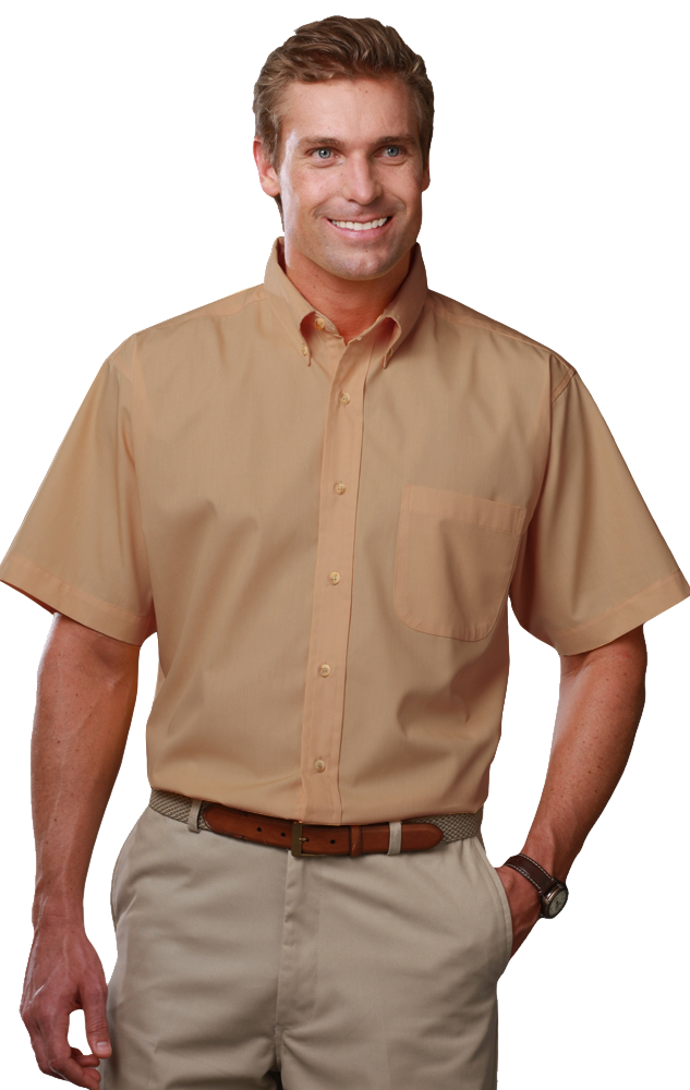 MENS SHORT SLEEVE TEFLON TWILL  -  TAN 2 EXTRA LARGE SOLID