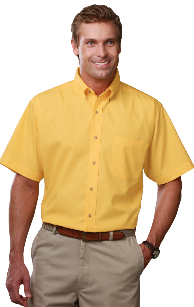 MENS SHORT SLEEVE TEFLON TWILL  -  YELLOW 2 EXTRA LARGE SOLID