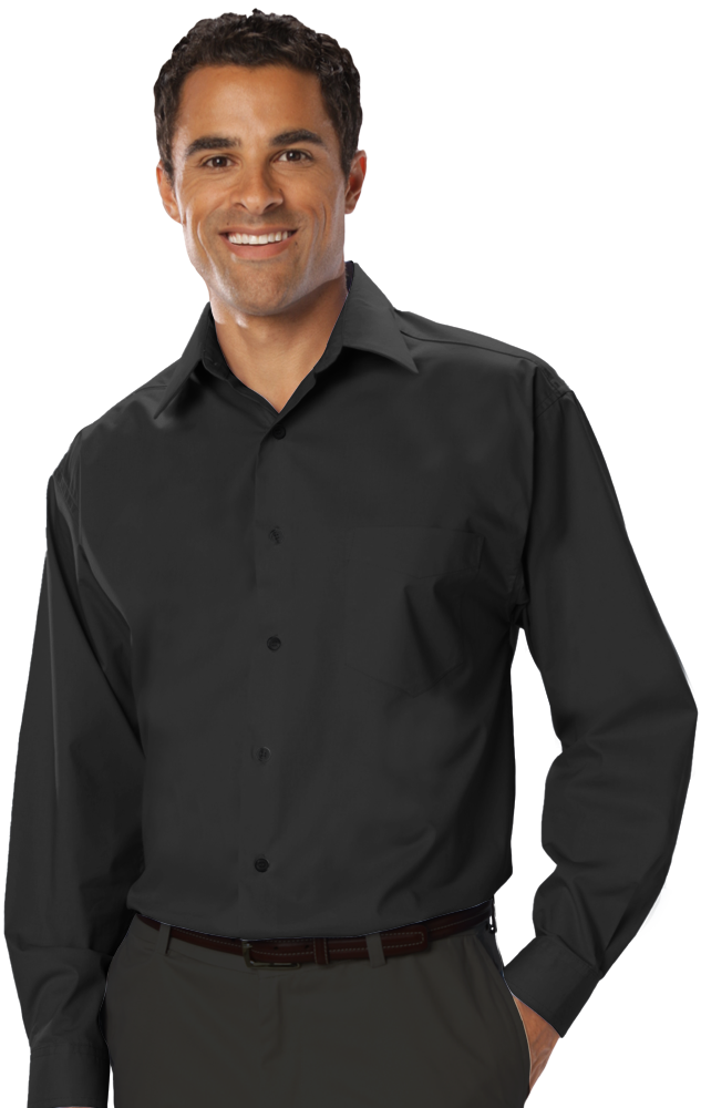 MENS LONG SLEEVE EASY CARE STRETCH POPLIN  -  BLACK 2 EXTRA LARGE SOLID