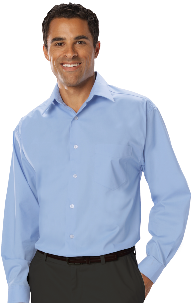 MENS LONG SLEEVE EASY CARE STRETCH POPLIN  -  LIGHT BLUE 2 EXTRA LARGE SOLID