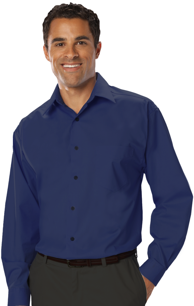 MENS LONG SLEEVE EASY CARE STRETCH POPLIN  -  NAVY 2 EXTRA LARGE SOLID