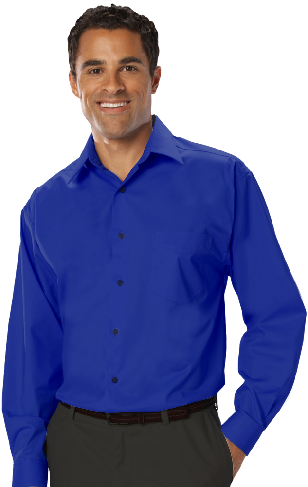 MENS LONG SLEEVE EASY CARE STRETCH POPLIN  -  ROYAL 2 EXTRA LARGE SOLID