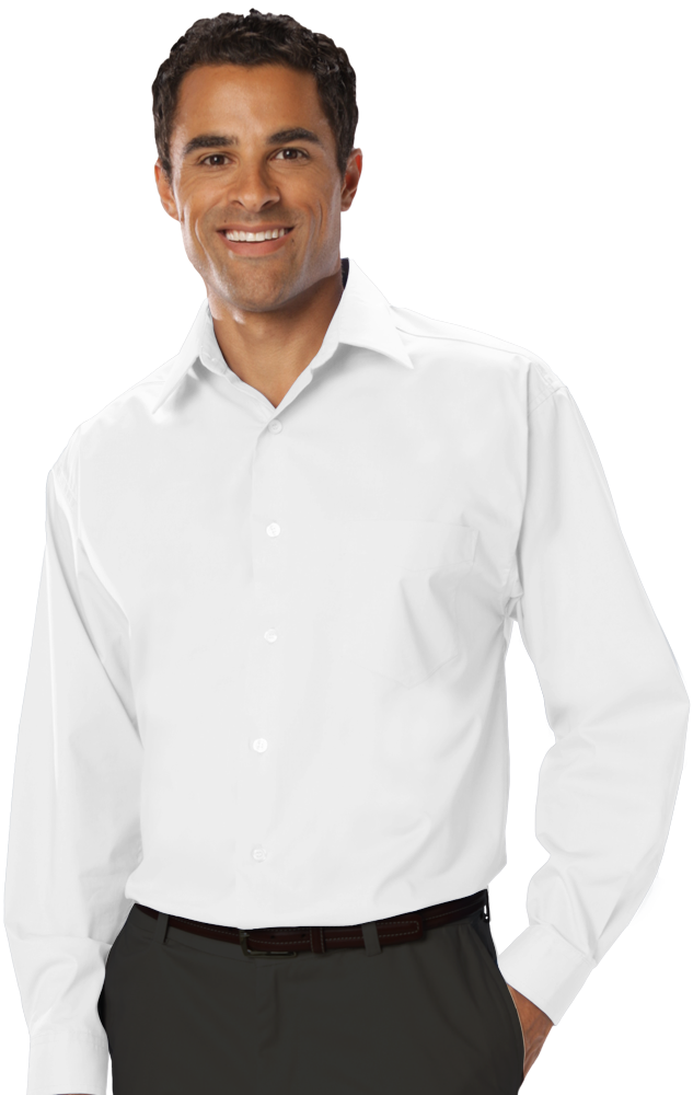 MENS LONG SLEEVE EASY CARE STRETCH POPLIN  -  WHITE 2 EXTRA LARGE SOLID