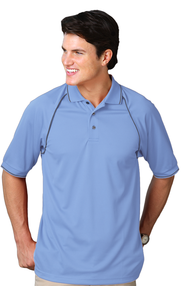 MENS WICKING PIPED POLO  -  LIGHT BLUE 2 EXTRA LARGE SOLID