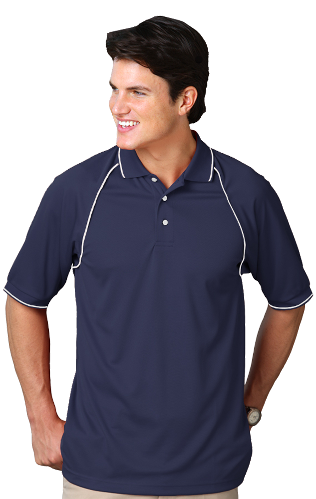 MENS WICKING PIPED POLO  -  NAVY 2 EXTRA LARGE SOLID