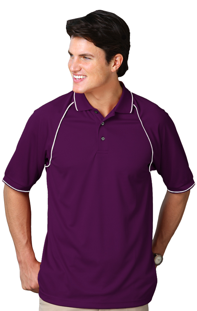 MENS WICKING PIPED POLO  -  PURPLE 2 EXTRA LARGE SOLID