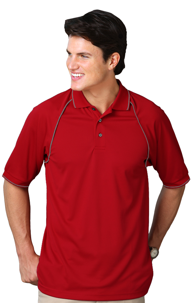 MENS WICKING PIPED POLO  -  RED 2 EXTRA LARGE SOLID