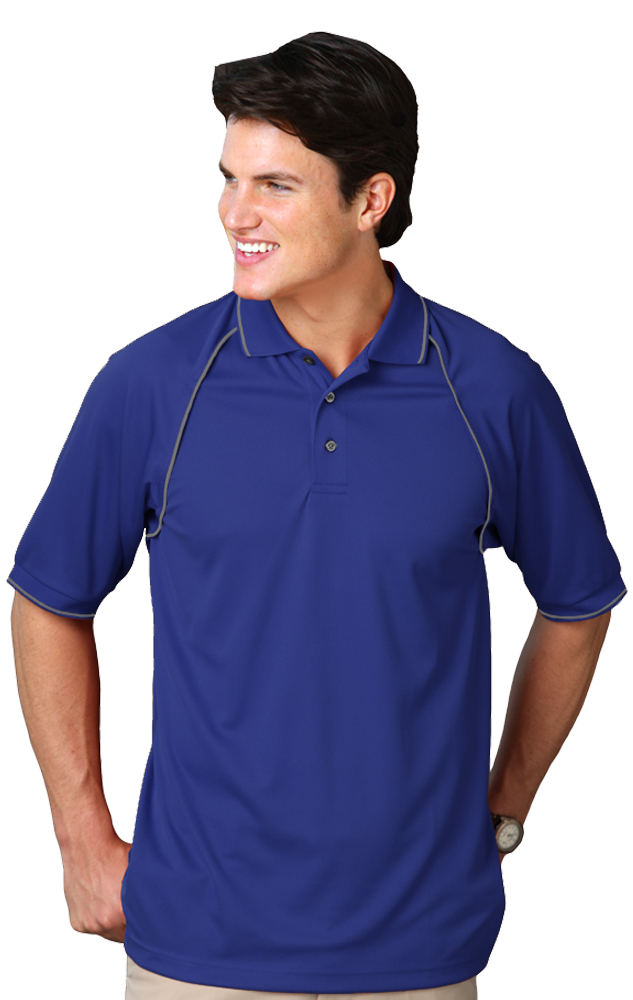 MENS WICKING PIPED POLO  -  ROYAL 2 EXTRA LARGE SOLID