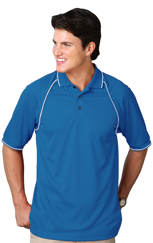 MENS WICKING PIPED POLO  -  TURQUOISE 2 EXTRA LARGE SOLID