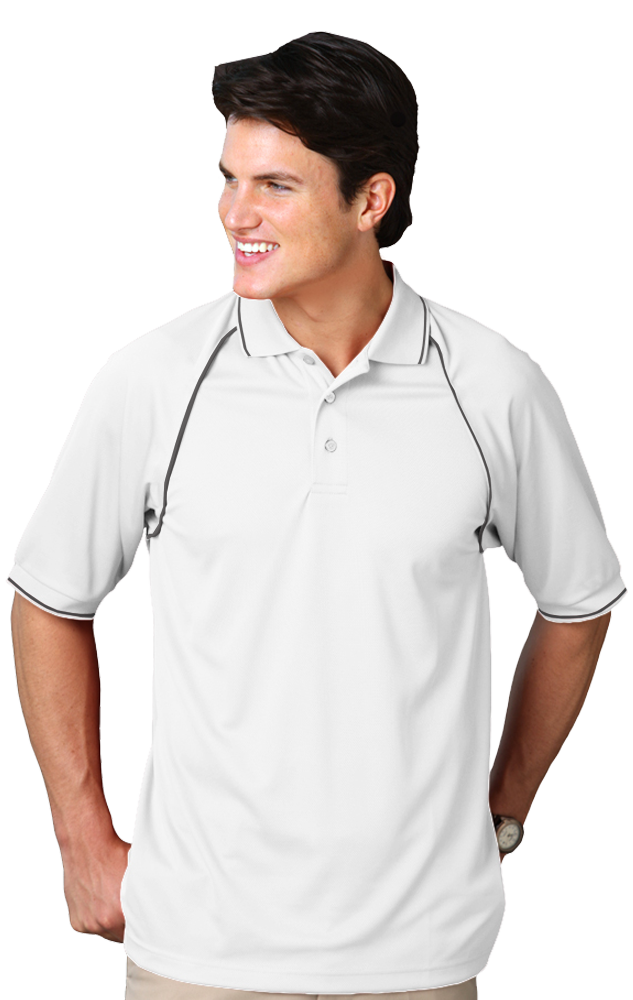 MENS WICKING PIPED POLO  -  WHITE 2 EXTRA LARGE SOLID