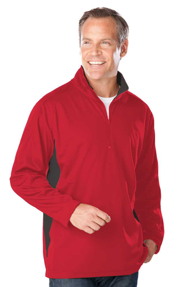 MENS WICKING 1/2 ZIP BLOCKED  -  RED SMALL TRIM GRAPHITE