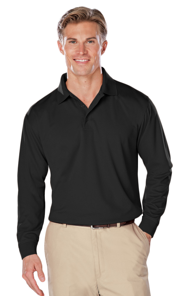 ADULT L/S SNAG RESISTANT MOISTURE WICKING POLO  -  BLACK 2 EXTRA LARGE SOLID