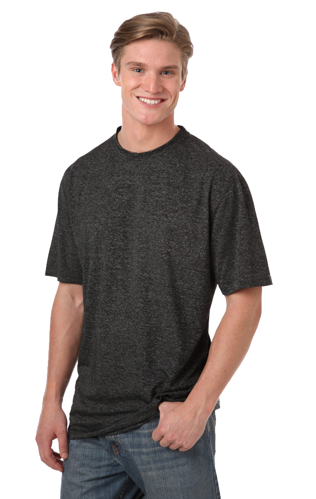 MENS HEATHERED WICKING TEE  -  HEATHER BLACK SMALL SOLID