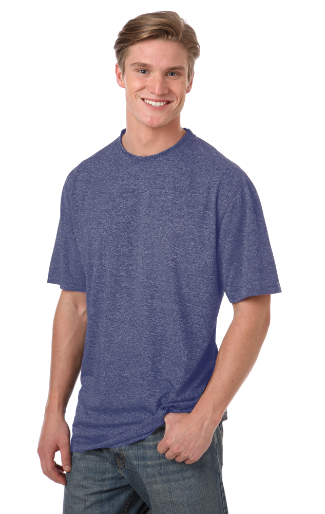 MENS HEATHERED WICKING TEE  -  HEATHER NAVY SMALL SOLID