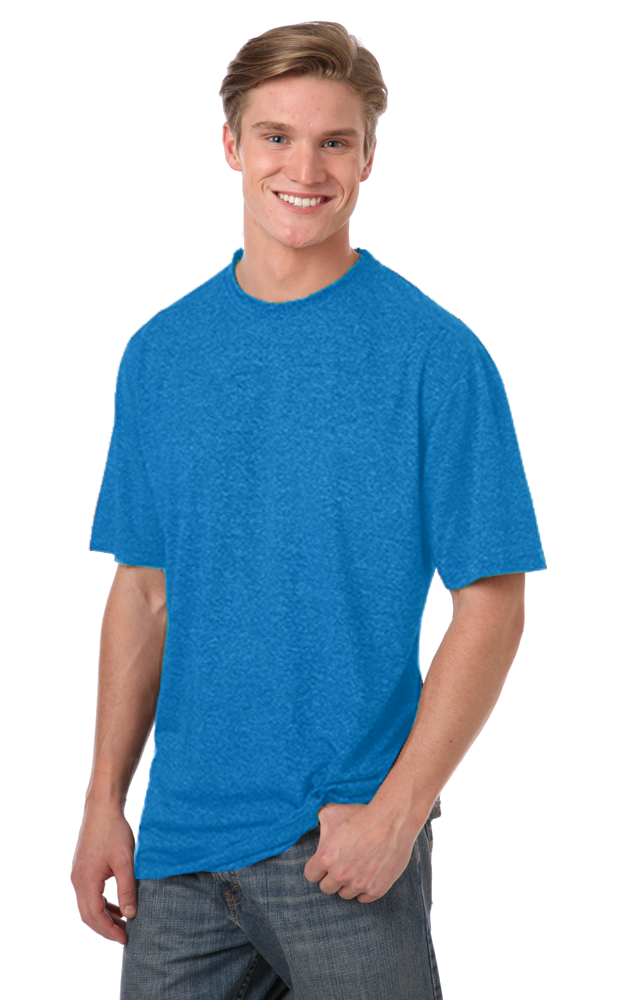 MENS HEATHERED WICKING TEE  -  HEATHER TURQUOISE SMALL SOLID