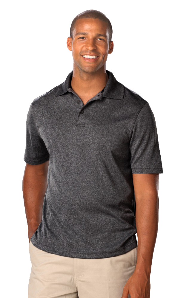 MENS HEATHERED WICKING POLO  -  HEATHER BLACK SMALL SOLID