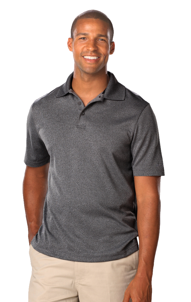 MENS HEATHERED WICKING POLO  -  GREY HEATHER SMALL SOLID