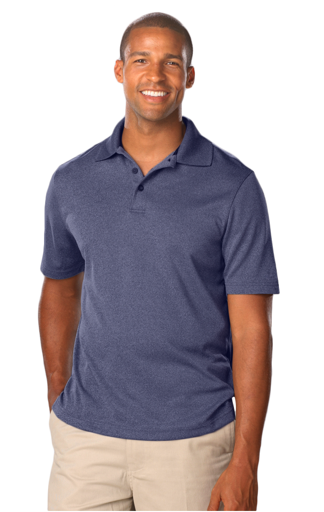 MENS HEATHERED WICKING POLO  -  HEATHER NAVY SMALL SOLID