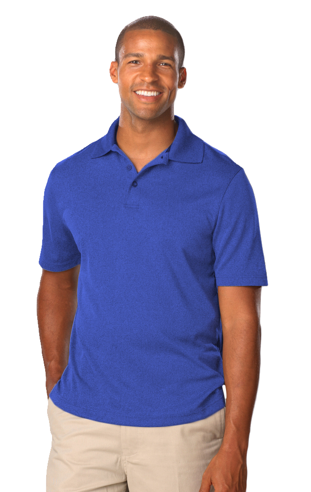 MENS HEATHERED WICKING POLO  -  HEATHER ROYAL SMALL SOLID