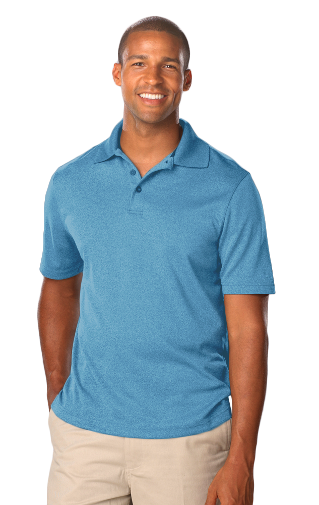 MENS HEATHERED WICKING POLO  -  HEATHER TURQUOISE SMALL SOLID