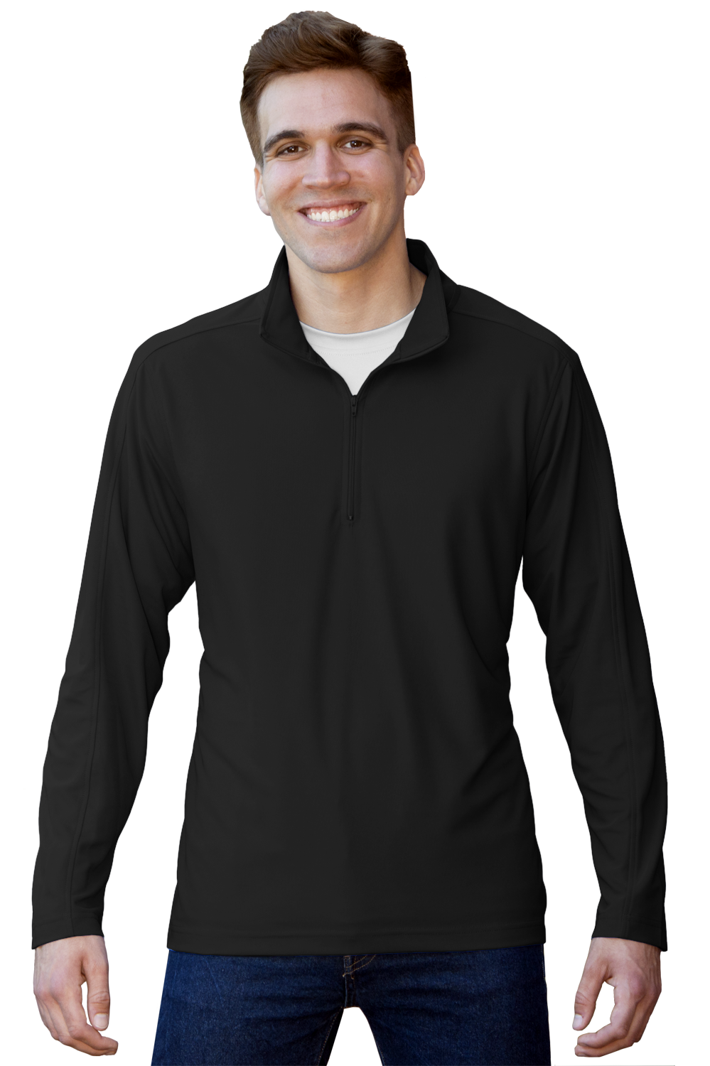 MENS WICKING SOLID 1/4 ZIP LS PULLOVER   -  BLACK 2 EXTRA LARGE SOLID