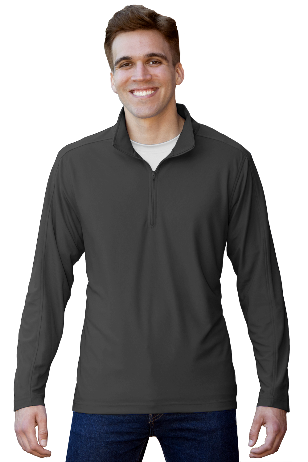 MENS WICKING SOLID 1/4 ZIP LS PULLOVER   -  GRAPHITE SMALL SOLID