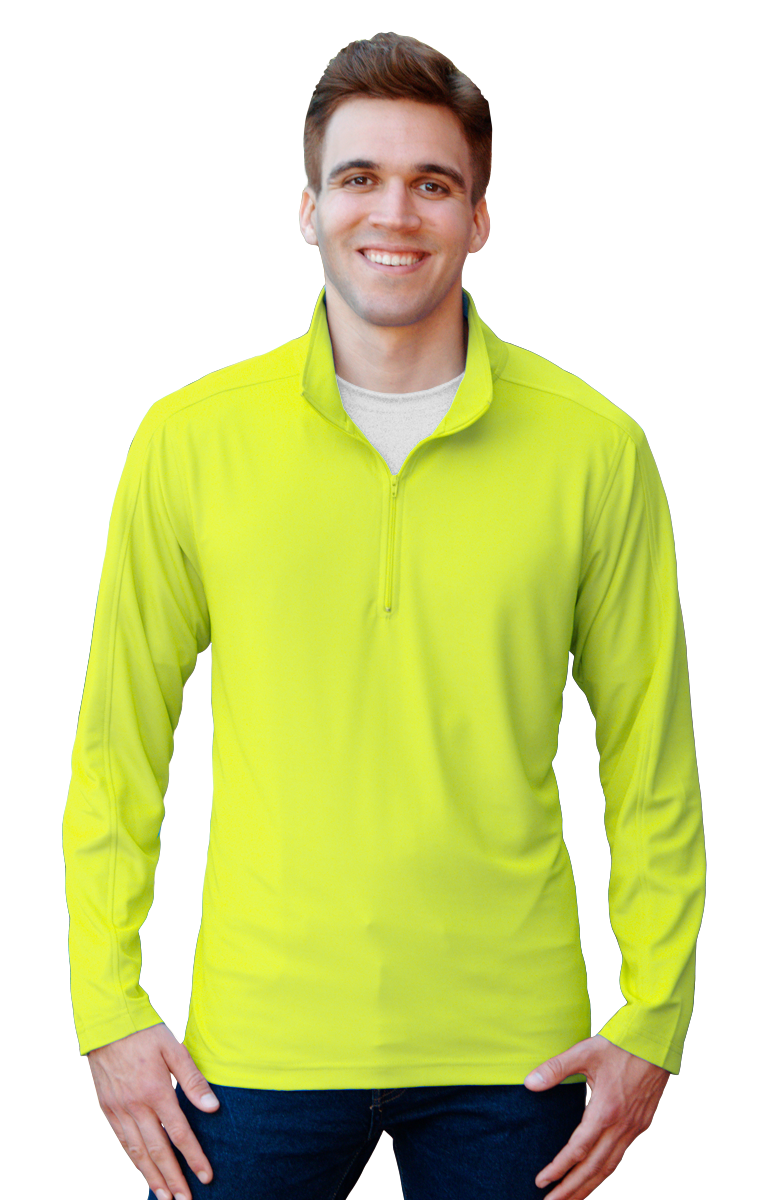 MENS WICKING SOLID 1/4 ZIP LS PULLOVER  -  OPTIC YELLOW 2 EXTRA LARGE SOLID