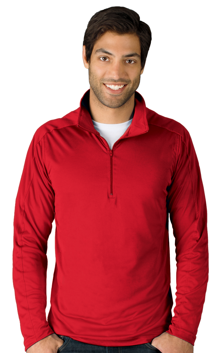 MENS WICKING SOLID 1/4 ZIP LS PULLOVER  -  RED 2 EXTRA LARGE SOLID