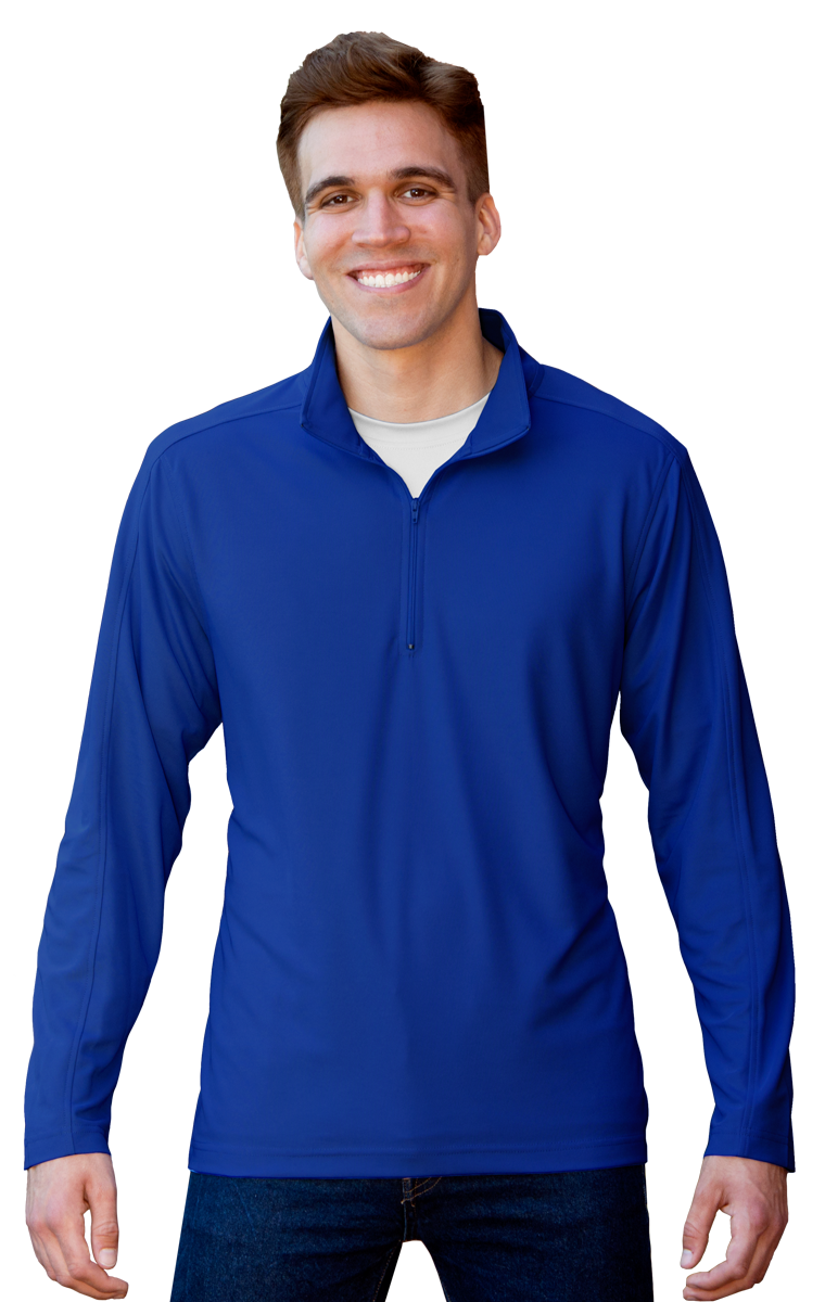 MENS WICKING SOLID 1/4 ZIP LS PULLOVER  -  ROYAL 2 EXTRA LARGE SOLID